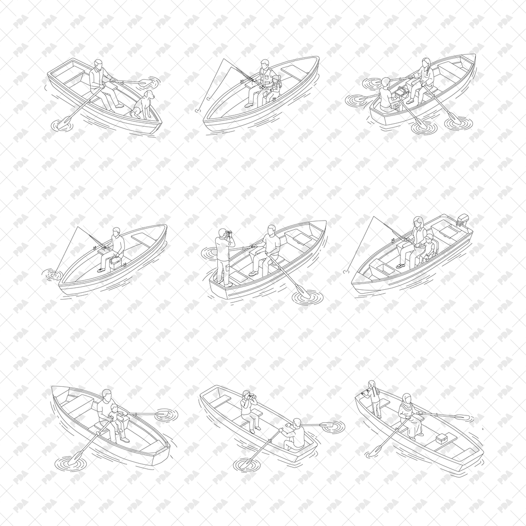 CAD, Vector, PNG Characters Boating in Isometric View
