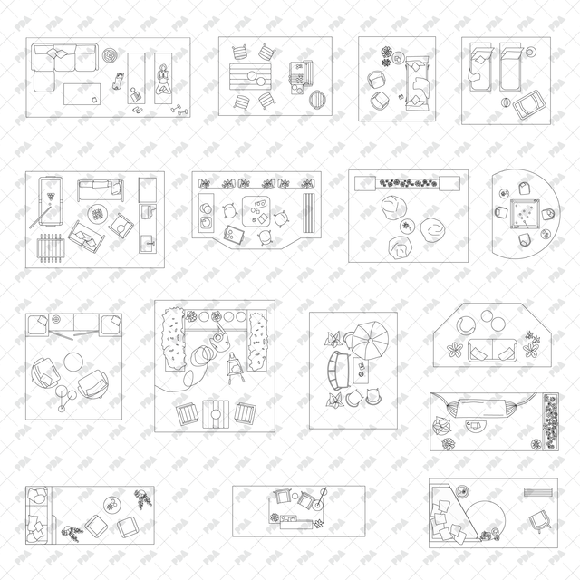CAD, Vector, PNG Balcony Furniture Layouts in Top View - Post Digital Architecture — Free and Affordable Resources for Architects