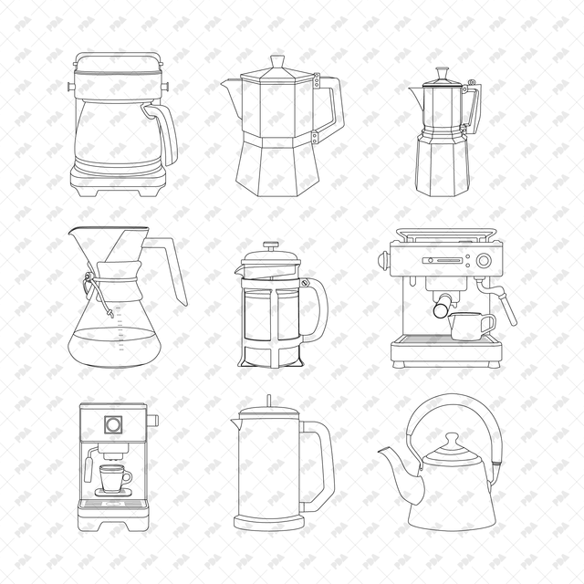 CAD, Vector Coffee and Tea Gadgets Set