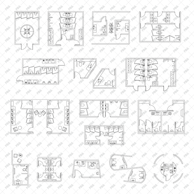 CAD, Vector, PNG Public Toilet Layouts in Top View - Post Digital Architecture — Free and Affordable Resources for Architects