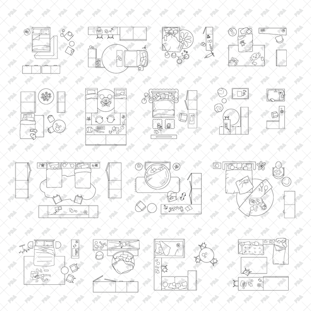 CAD, Vector, PNG Kids Bedroom Layouts in Top View - Post Digital Architecture — Free and Affordable Resources for Architects