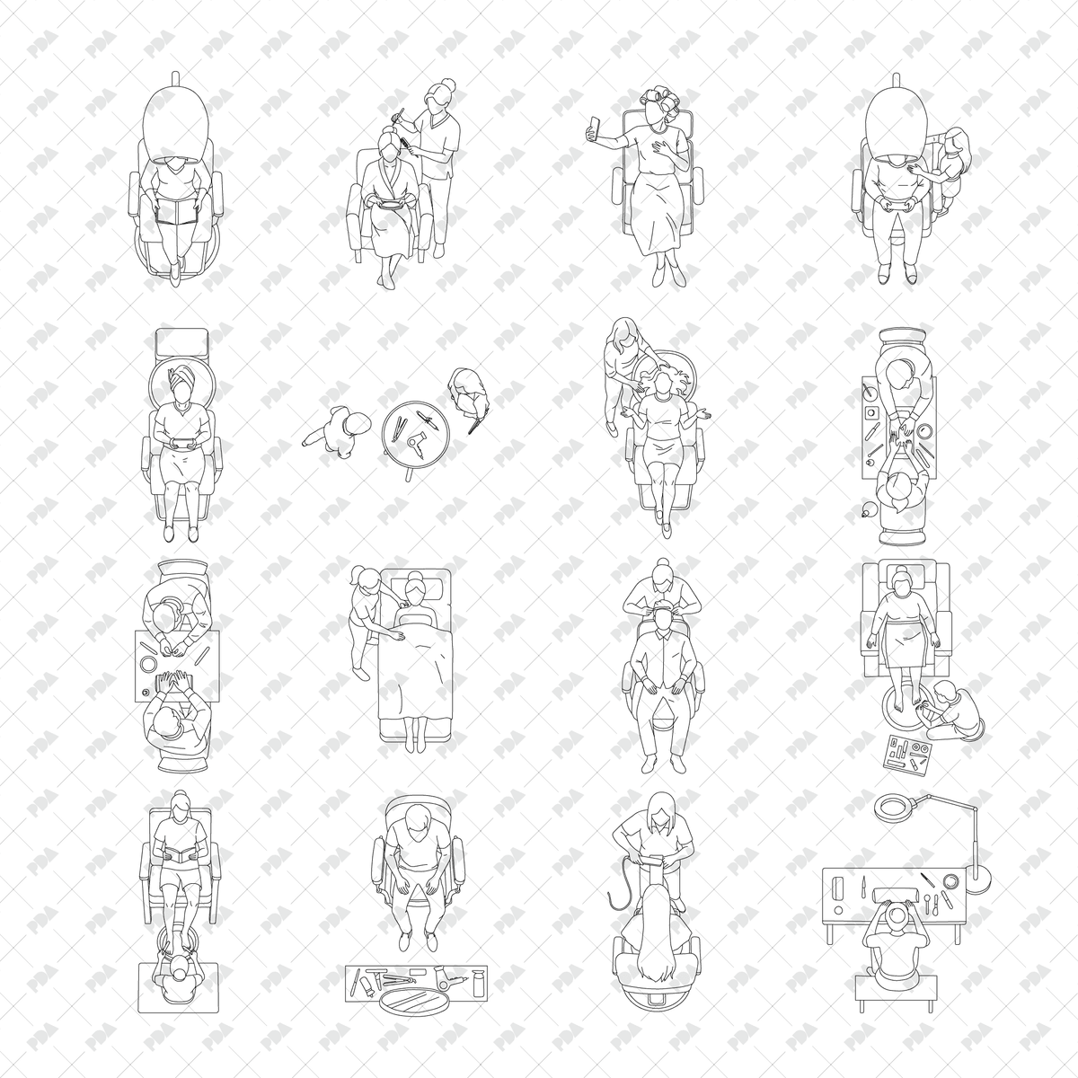 CAD, Vector, PNG Characters at Beauty Salon in Top View
