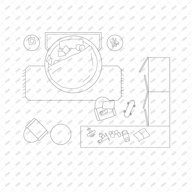 CAD, Vector, PNG Kids' Bedroom Layouts in Top View - Post Digital Architecture — Free and Affordable Resources for Architects