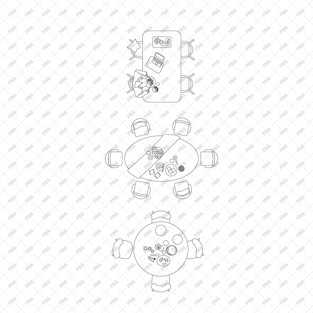 CAD, Vector, PNG Dining Tables and Chairs Layouts in Top View