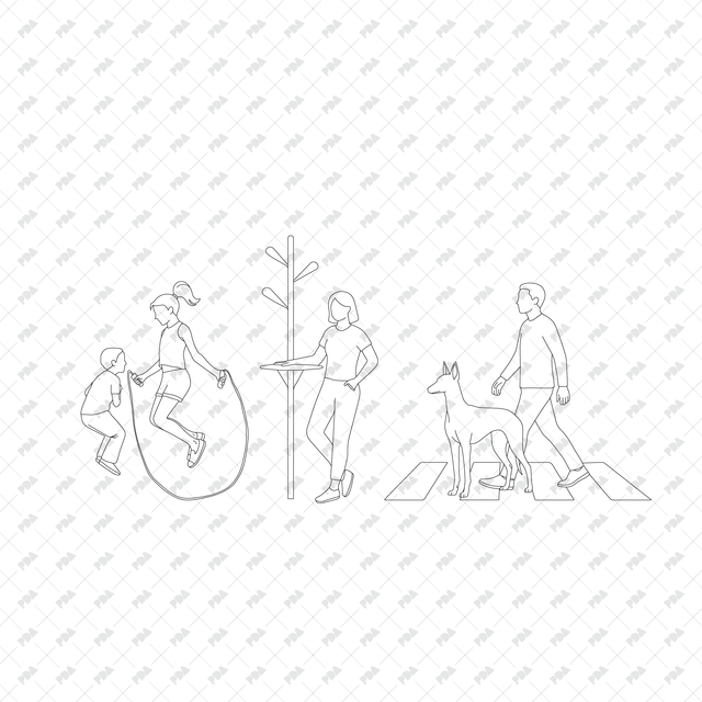 CAD, Vector, PNG People Doing Urban Activities in Front and Side Views - Post Digital Architecture — Free and Affordable Resources for Architects