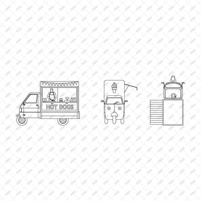 CAD, Vector Food Trucks and Carts in Front, Side, and Top Views - Post Digital Architecture — Free and Affordable Resources for Architects