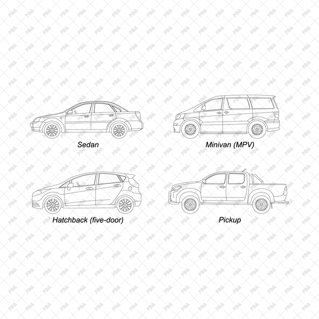 CAD, Vector Vehicles in Side View - Post Digital Architecture — Free and Affordable Resources for Architects