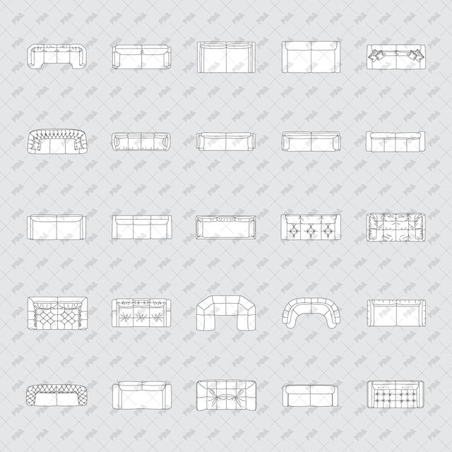 CAD, Vector, PNG Sofas in Top View - Post Digital Architecture — Free and Affordable Resources for Architects