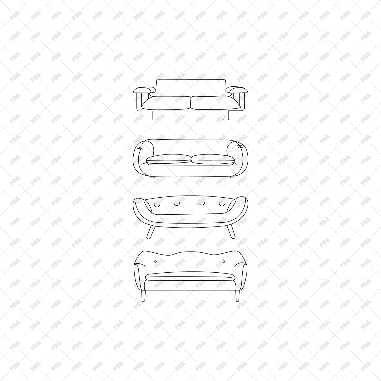 Sofa Vector Side CAD, Vector Sofas in Front View