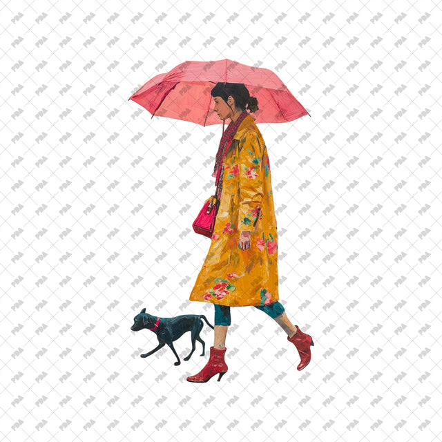 PNG Cutout Post Digital Collage People With Umbrellas Set