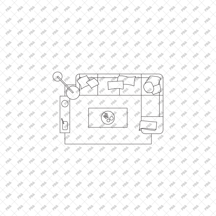 Salas de estar en vista superior (CAD, vector, PNG)