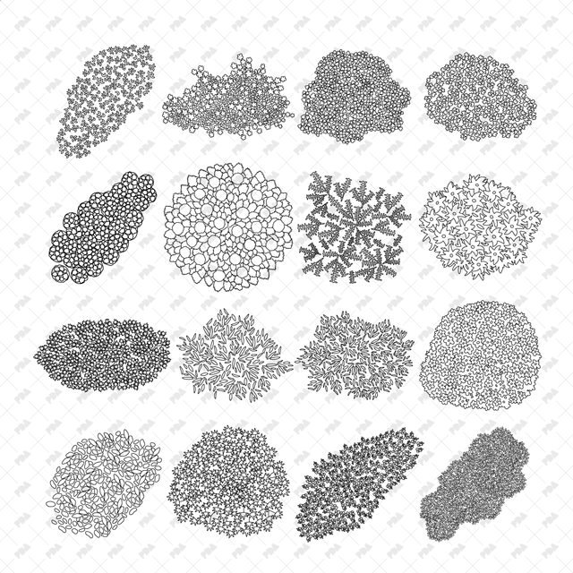 CAD, Vector, PNG Shrubs and Bushes in Color and B/W (Top View) - Post Digital Architecture — Free and Affordable Resources for Architects