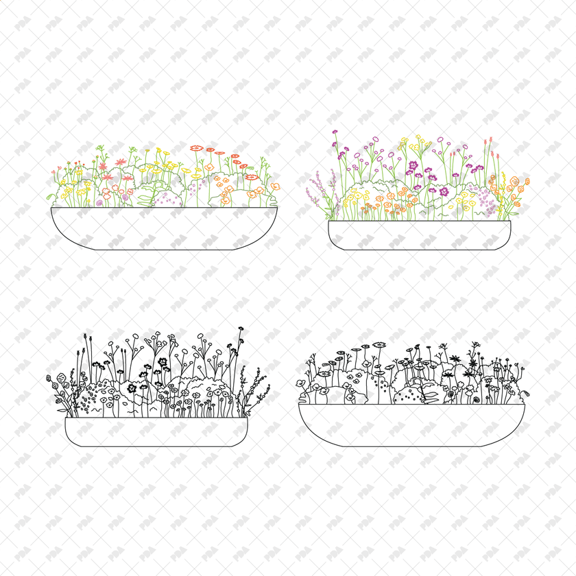 CAD, Vector, PNG Street Plants in Planters in Color and B/W