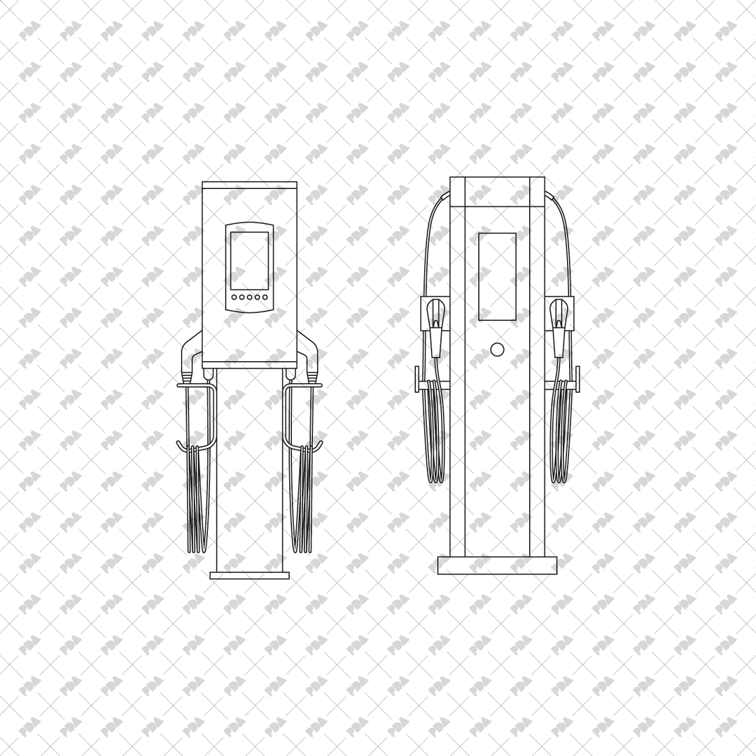 Estaciones de carga de vehículos eléctricos en CAD y Vector