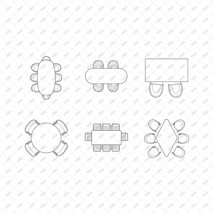 CAD, Vector, PNG Tables, Desks and Chairs in Top View