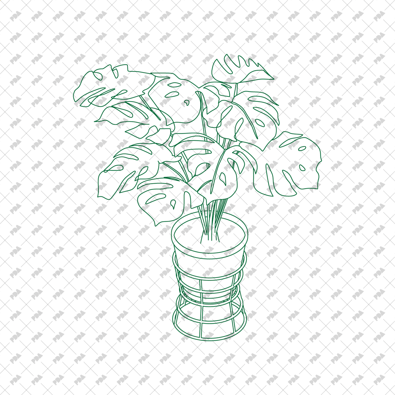 CAD, Vector Isometric Leafy Plants in Planters