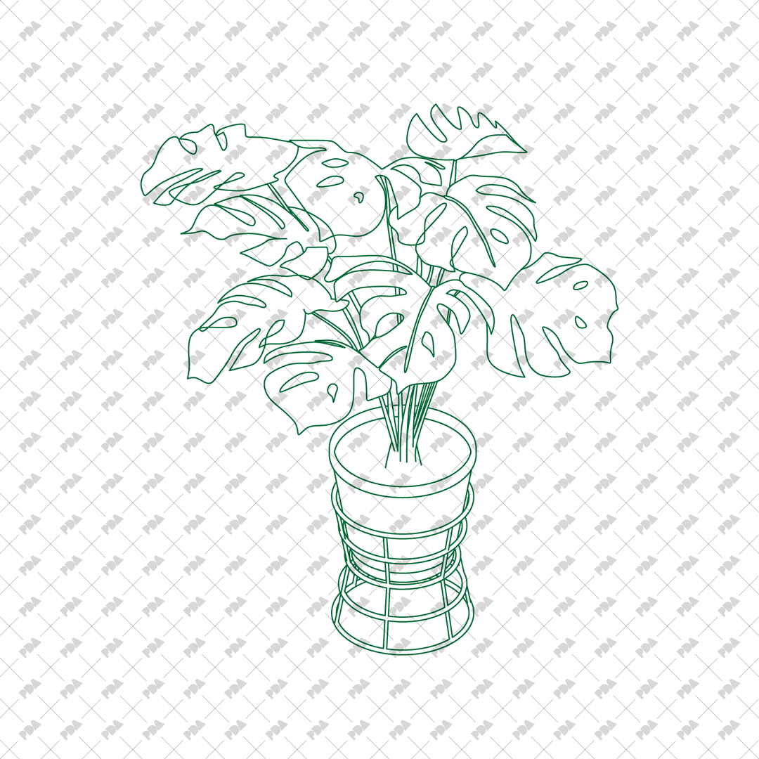 CAD, Vector Isometric Leafy Plants in Planters