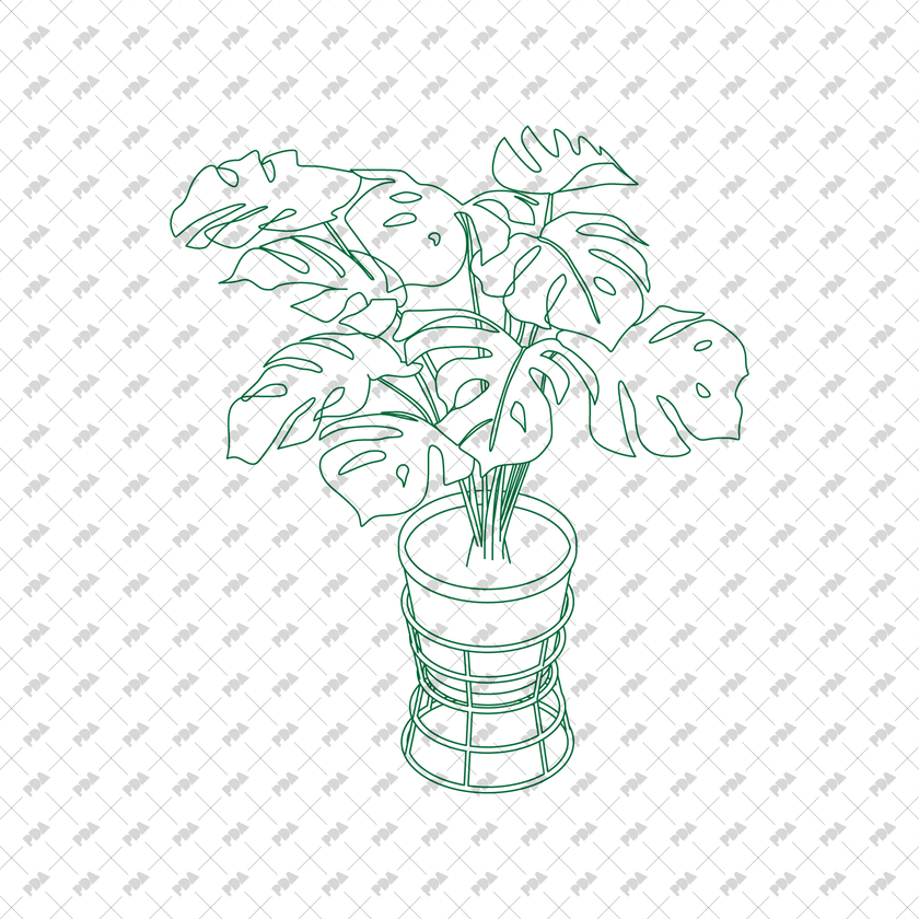 CAD, Vector Isometric Leafy Plants in Planters