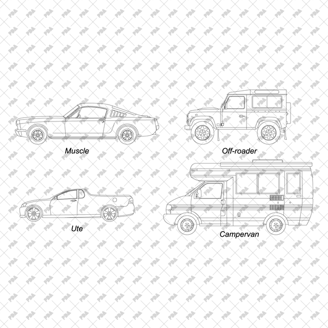 CAD, Vector Vehicles in Side View - Post Digital Architecture — Free and Affordable Resources for Architects