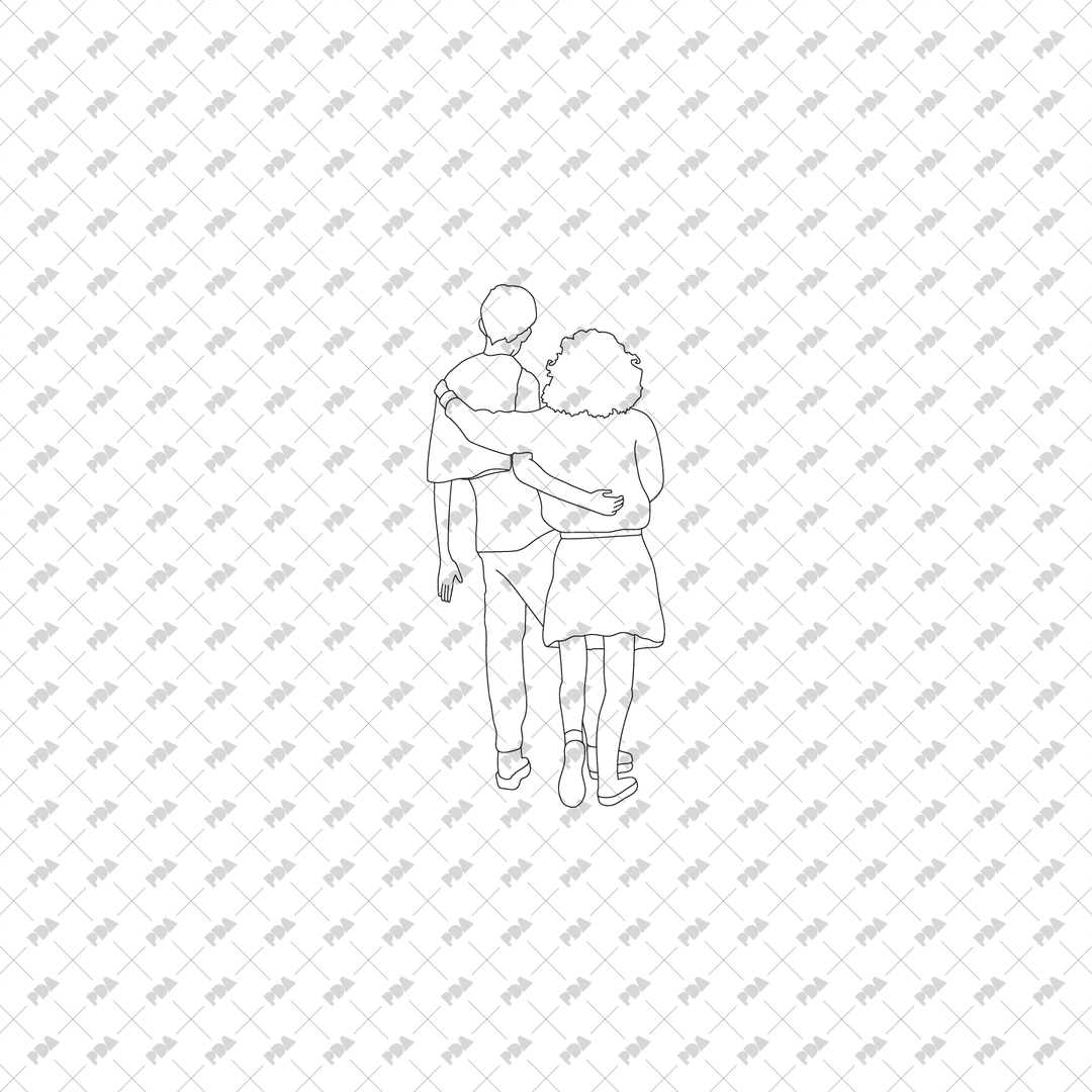 CAD & Vector People Hugging and Kissing: Side & Back Views