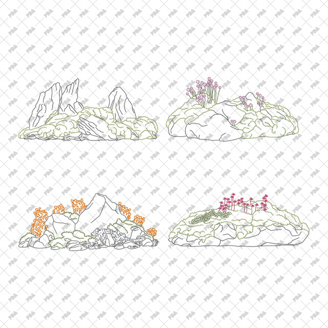 CAD, Vector, PNG Rockscapes in Color and B/W