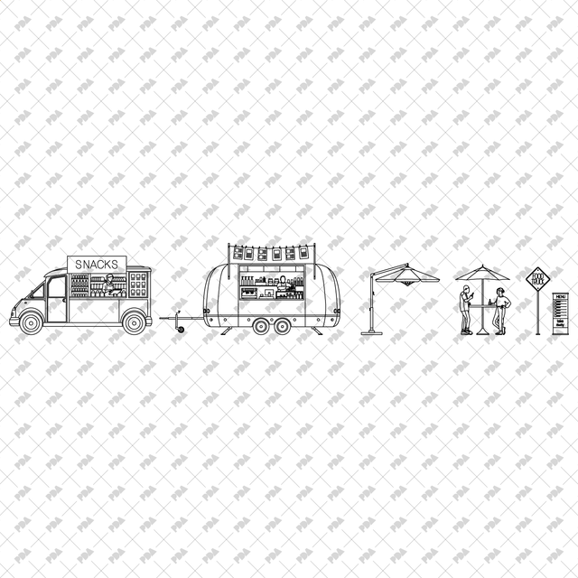 CAD, Vector Food Trucks and Carts in Front, Side, and Top Views - Post Digital Architecture — Free and Affordable Resources for Architects