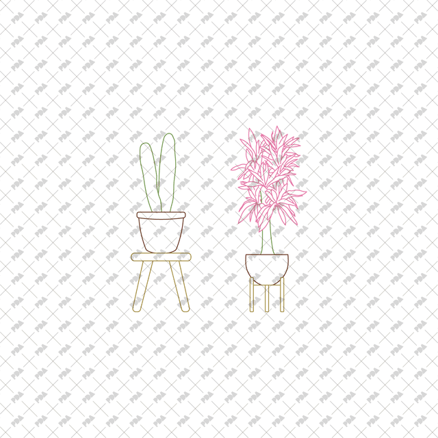 CAD, Vector, PNG Plants on Stools in Color and B/W - Post Digital Architecture — Free and Affordable Resources for Architects