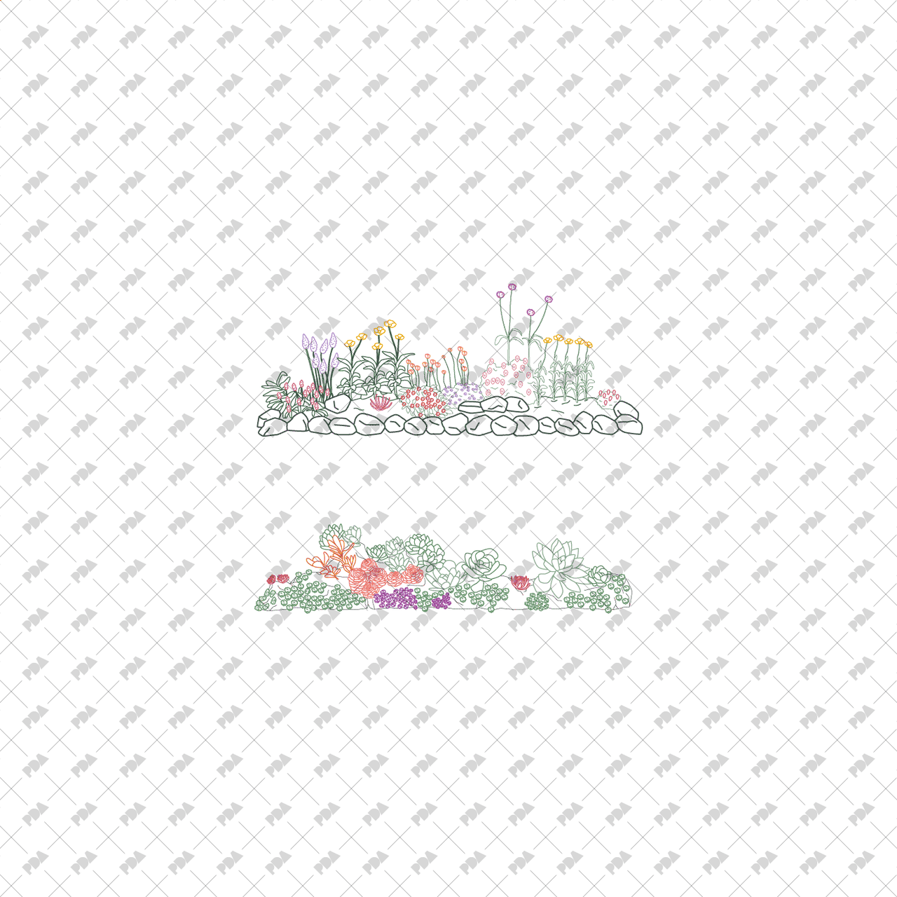 CAD, Vector Flower Beds in Color and B/W
