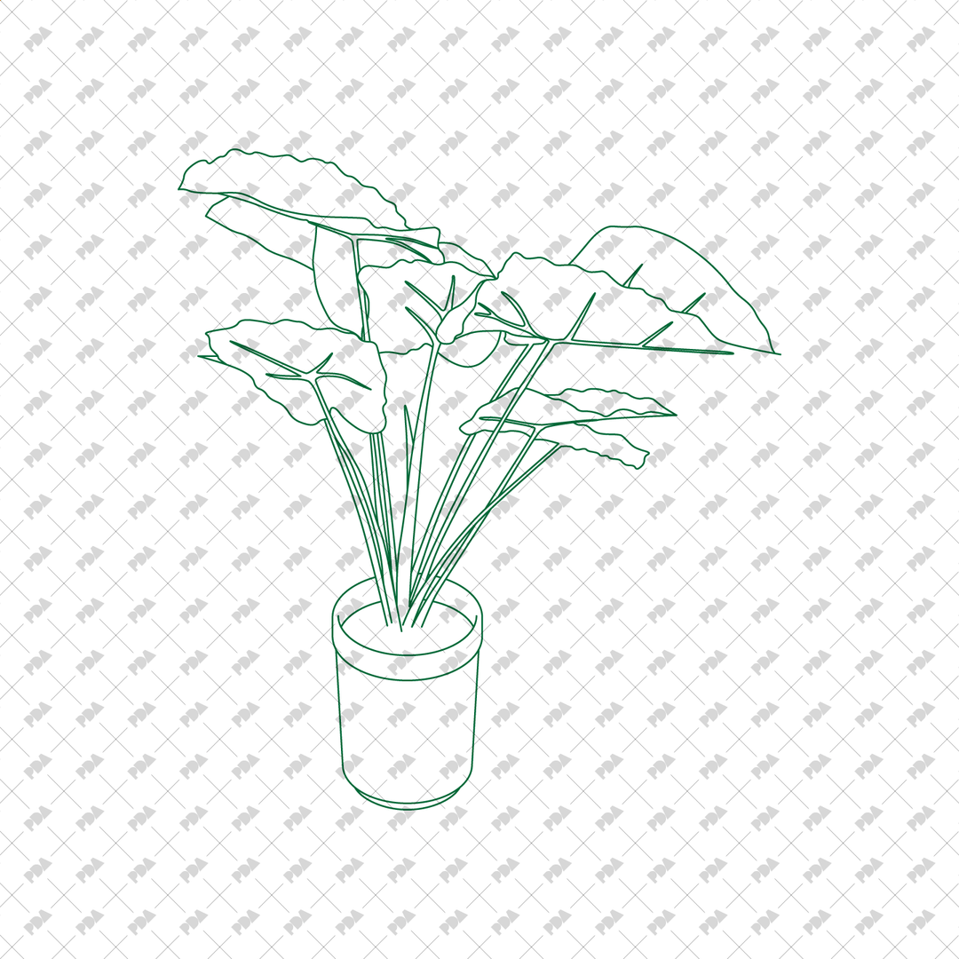 CAD, Vector Isometric Leafy Plants in Planters