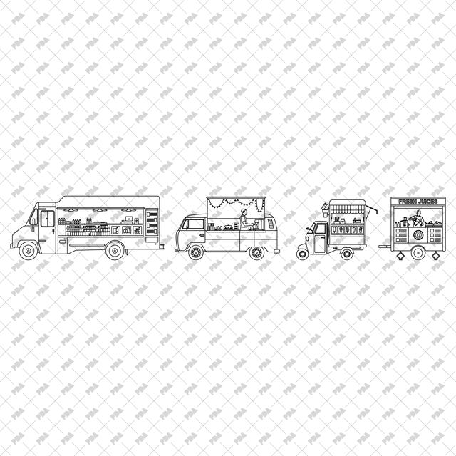 CAD, Vector Food Trucks and Carts in Front, Side, and Top Views - Post Digital Architecture — Free and Affordable Resources for Architects