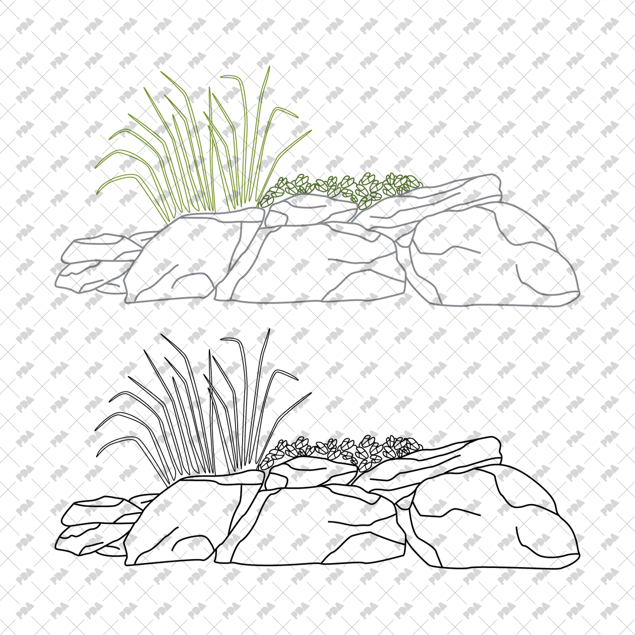 Grass Rocks Cad CAD, Vector Grass Beds in Color and B/W | Post Digital Architecture