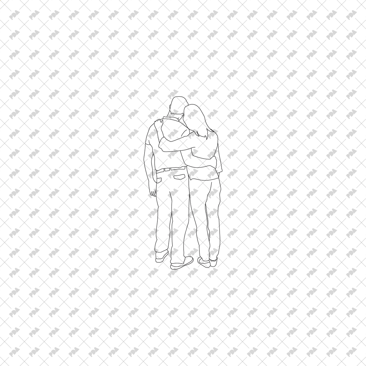 CAD & Vector People Hugging and Kissing: Side & Back Views
