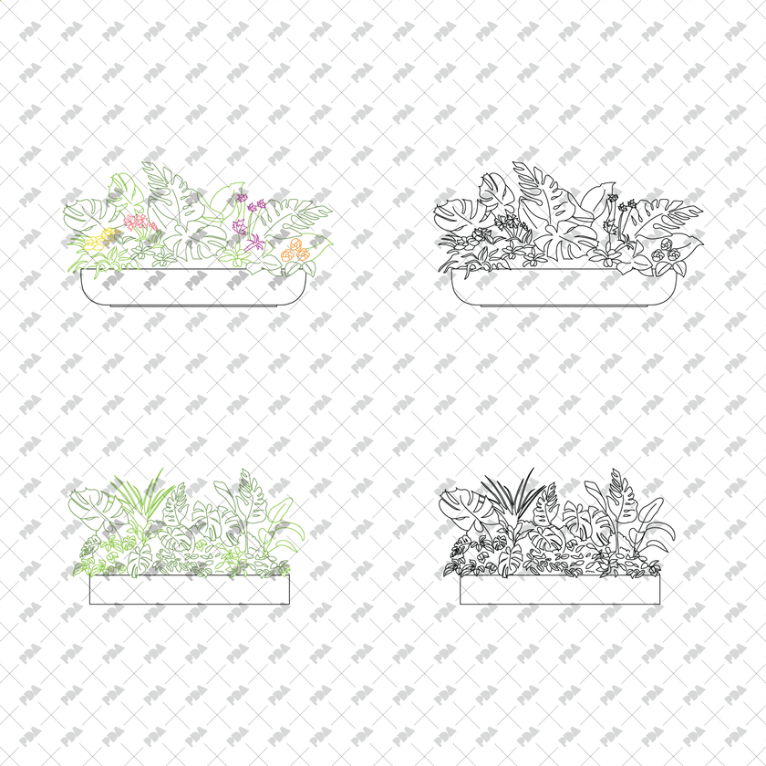 CAD, Vector, PNG Street Plants in Planters in Color and B/W
