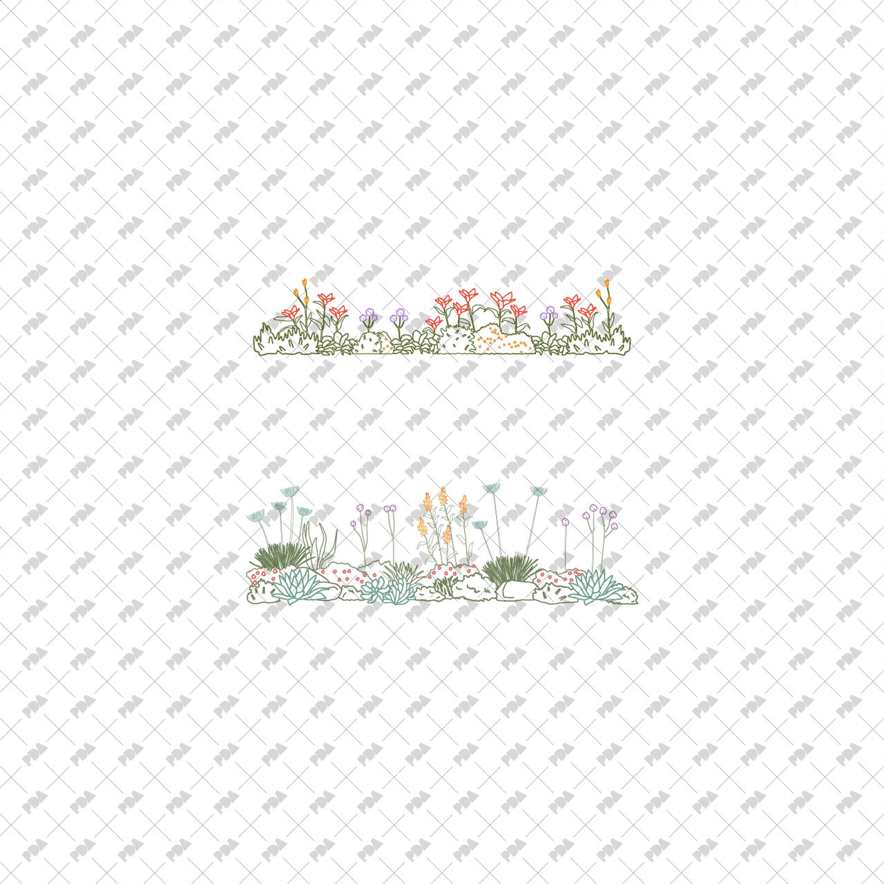 CAD, Vector Flower Beds in Color and B/W