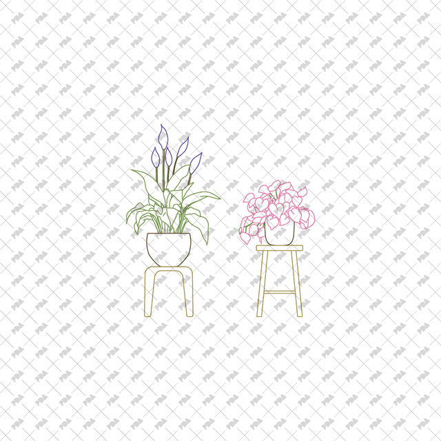 CAD, Vector, PNG Plants on Stools in Color and B/W - Post Digital Architecture — Free and Affordable Resources for Architects