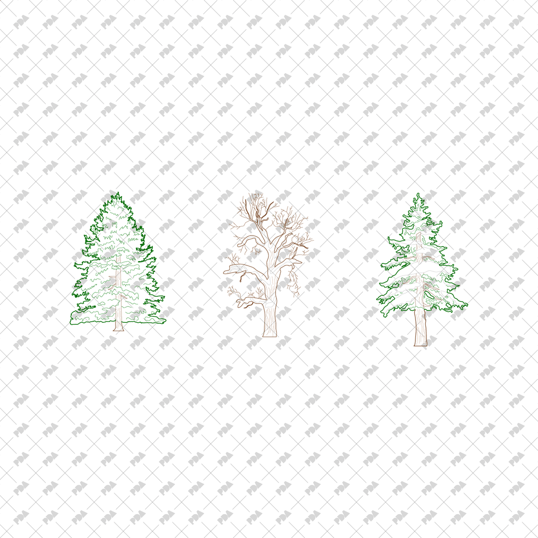 CAD, Vector, PNG Winter Trees in Color and B/W