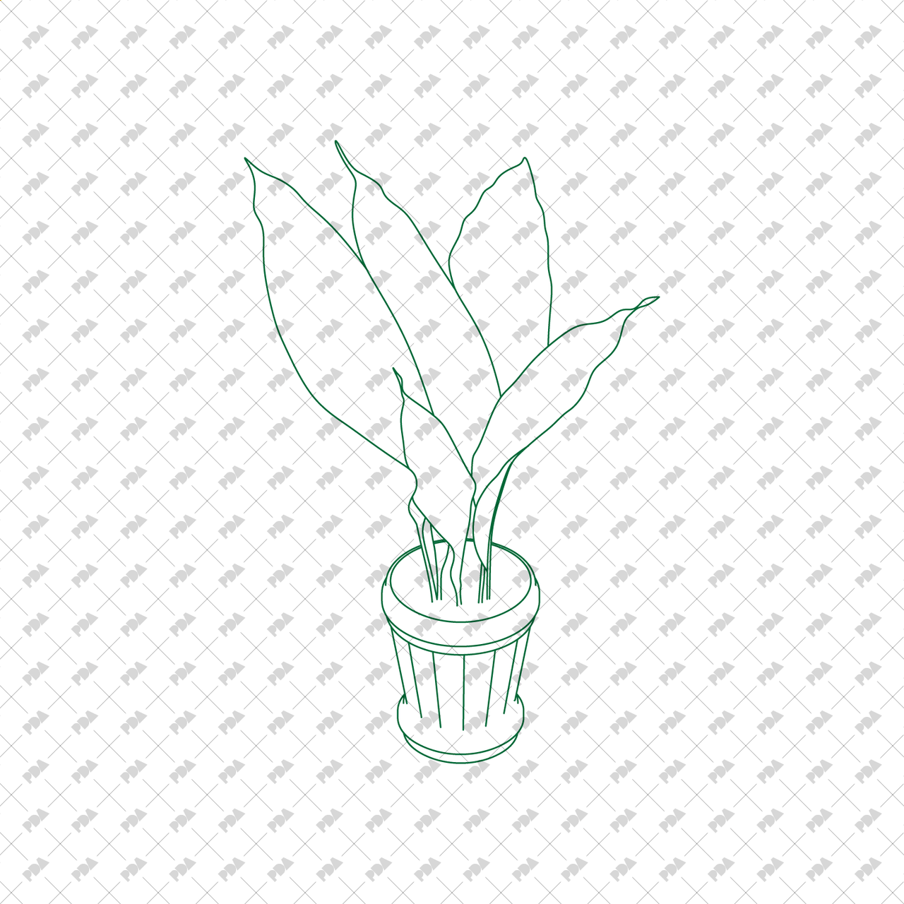 CAD, Vector Isometric Leafy Plants in Planters