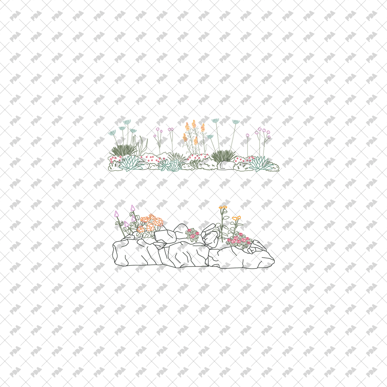 CAD, Vector Flower Beds in Color and B/W