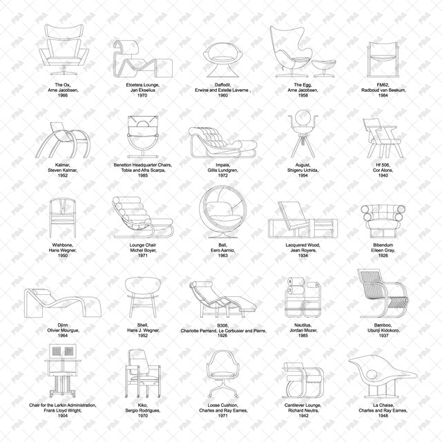 CAD Vector Modernist Mid-Century Chairs Set - Post Digital Architecture — Free and Affordable Resources for Architects