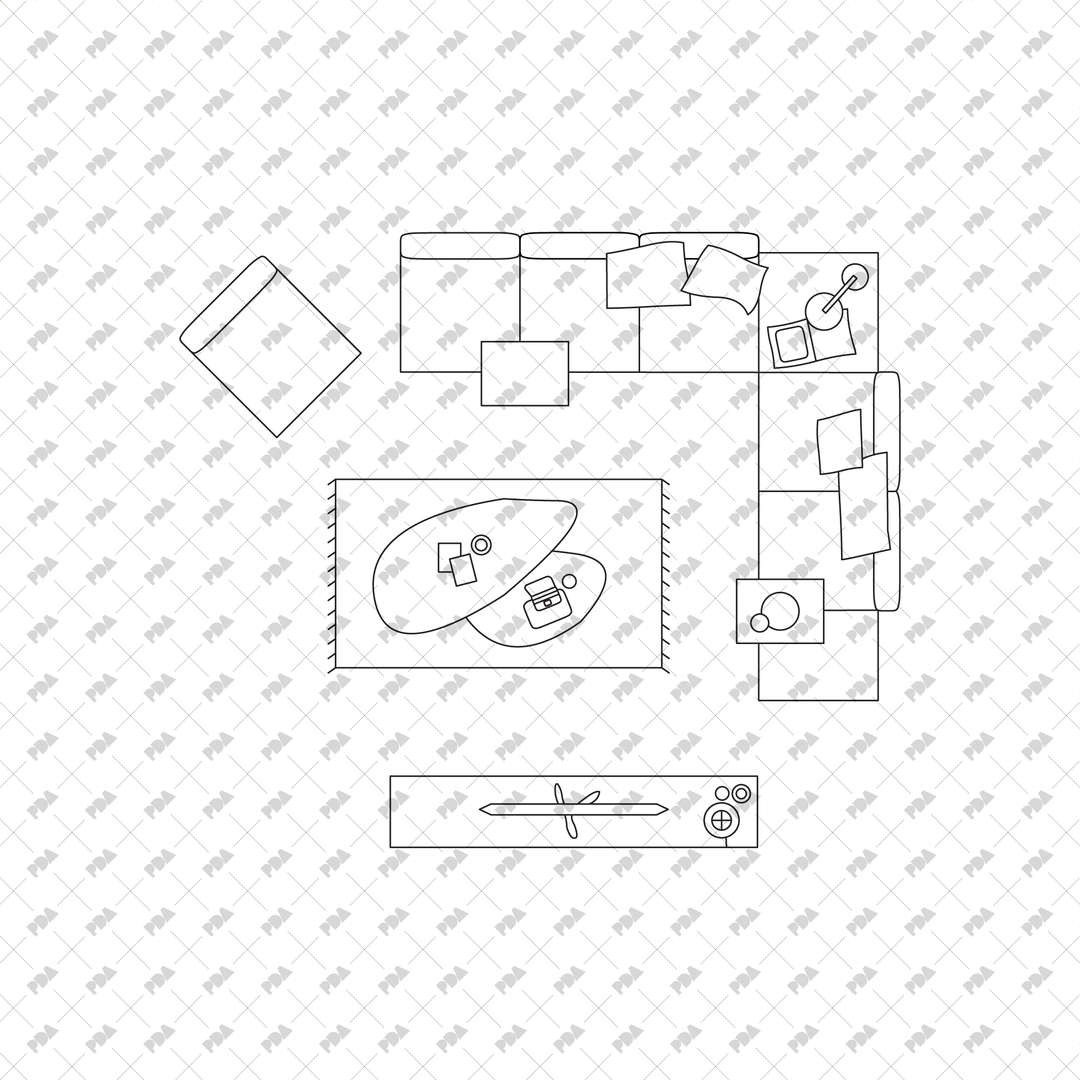 Salas de estar en vista superior (CAD, vector, PNG)