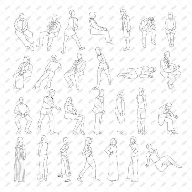 CAD, Vector, PNG Line Art Characters Inspired by David Hockney - Post Digital Architecture — Free and Affordable Resources for Architects