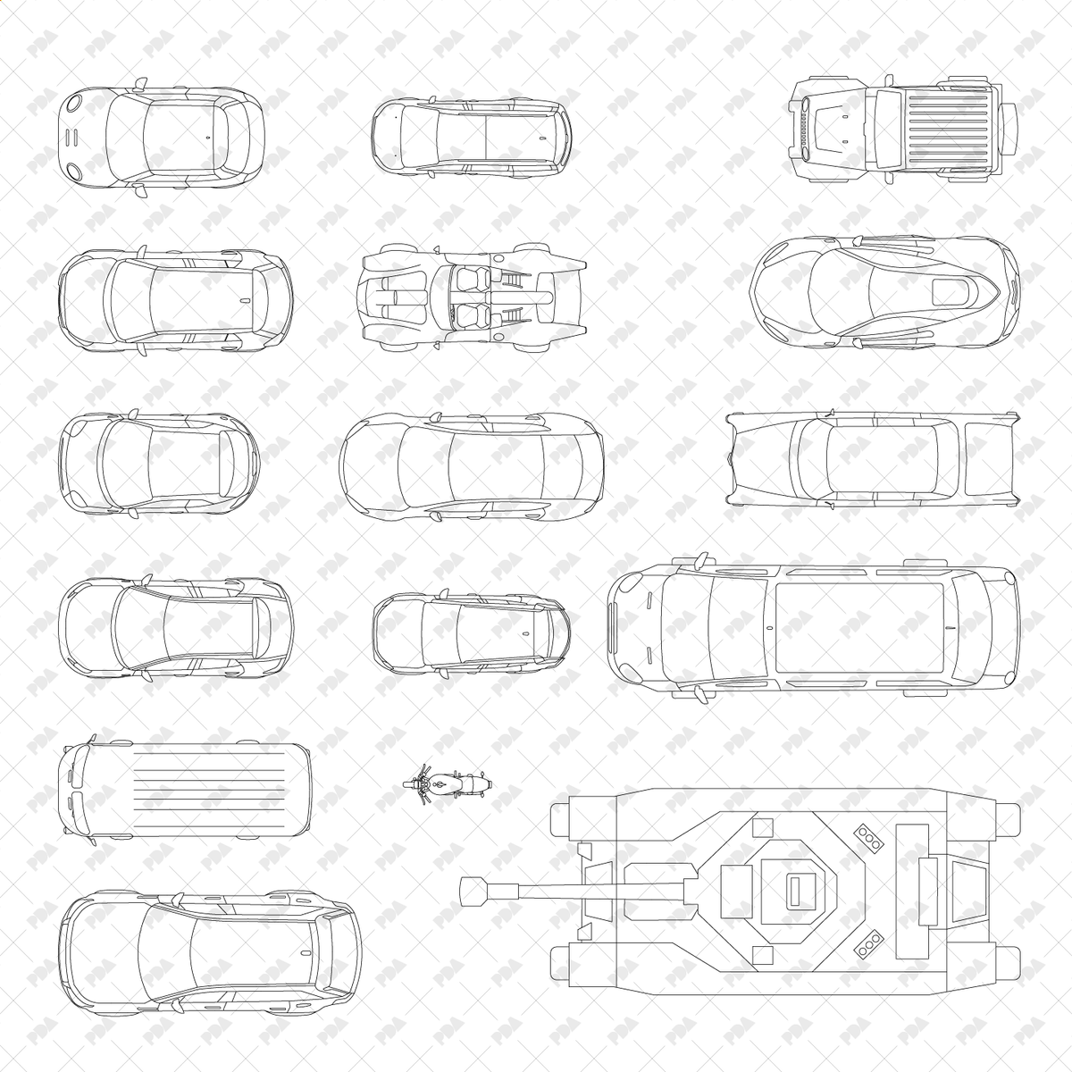 CAD, Vector Vehicles in Top View