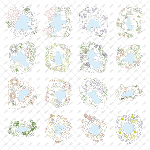 CAD, Vector, PNG Ponds Landscapes in Top View in Color and B/W - Post Digital Architecture — Free and Affordable Resources for Architects