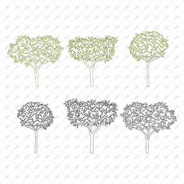CAD, Vector Fruit Trees in Color and B/W