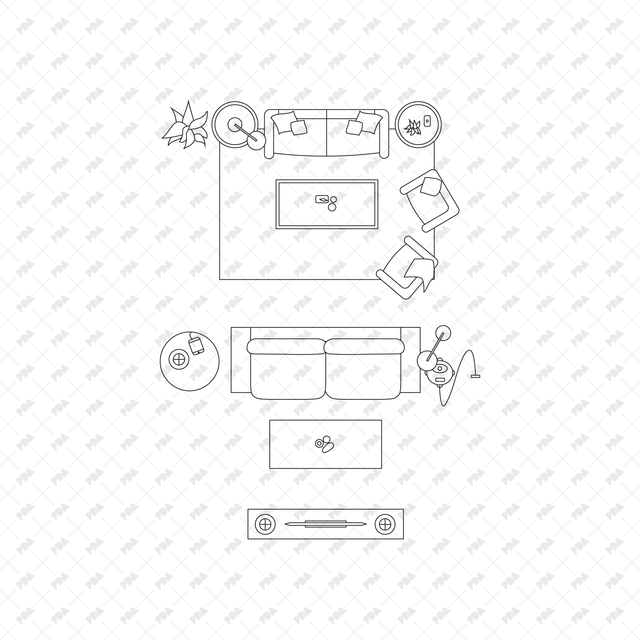 CAD, Vector, PNG Living Rooms in Top View - Post Digital Architecture — Free and Affordable Resources for Architects