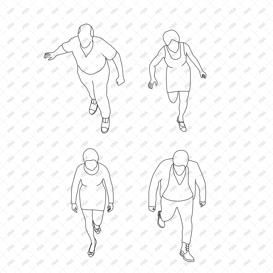 شخصيات CAD و Vector و PNG تتسلق السلالم في المنظر العلوي