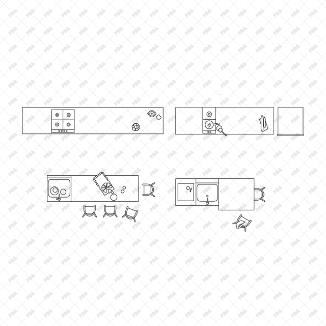 CAD, Vector Kitchens in Top View - Post Digital Architecture — Free and Affordable Resources for Architects