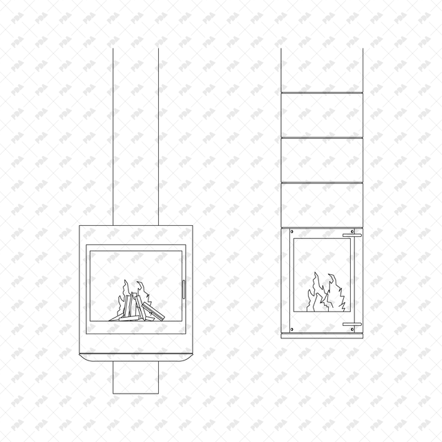 CAD, Vector, PNG Fireplaces in Front View - Post Digital Architecture — Free and Affordable Resources for Architects