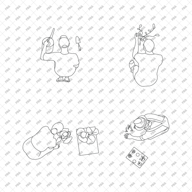 CAD, Vector Characters Planting Trees and Plants in Top View