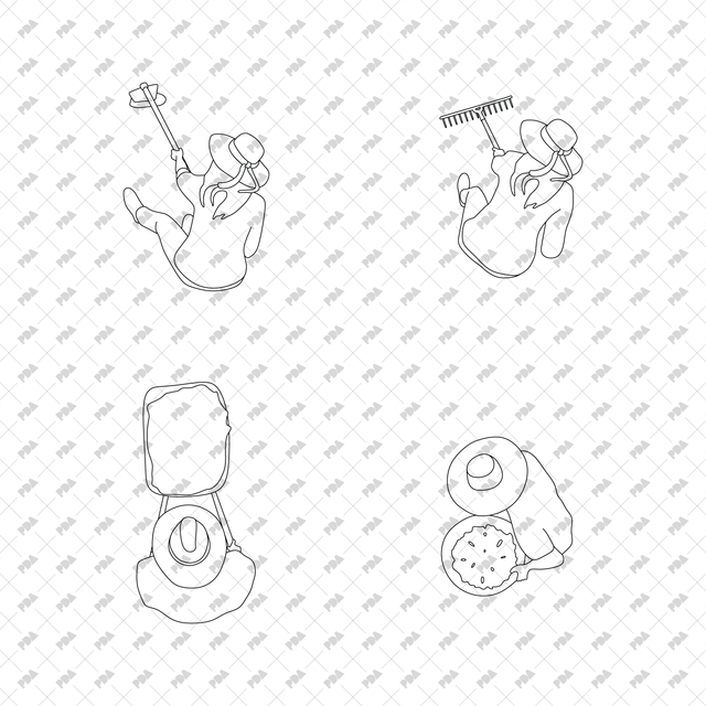 CAD, Vector Characters Planting Trees and Plants in Top View
